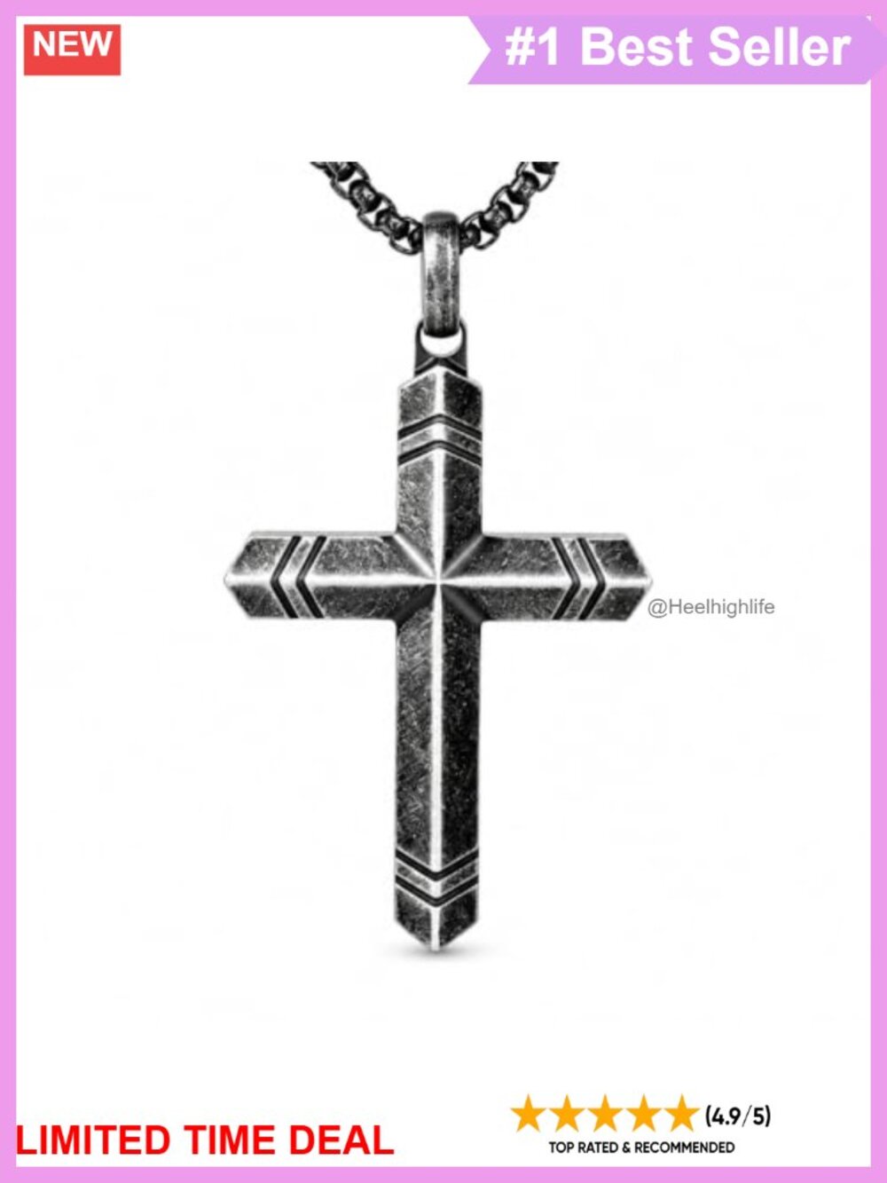 Mens Stainless Steel Cross Necklace 24-26 Inch Adjustable Box Chain Christian